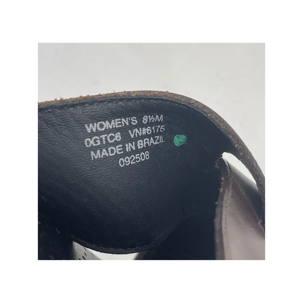 LL Bean Leather‎ Wedge Slide Sandals Womens 8.5 M Brown Cross Strap Comfort